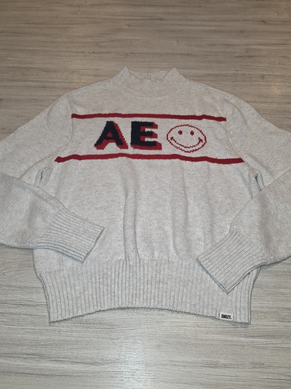 American Eagle Smiley Face Mock Neck Sweater Women's Light Gray Size XL